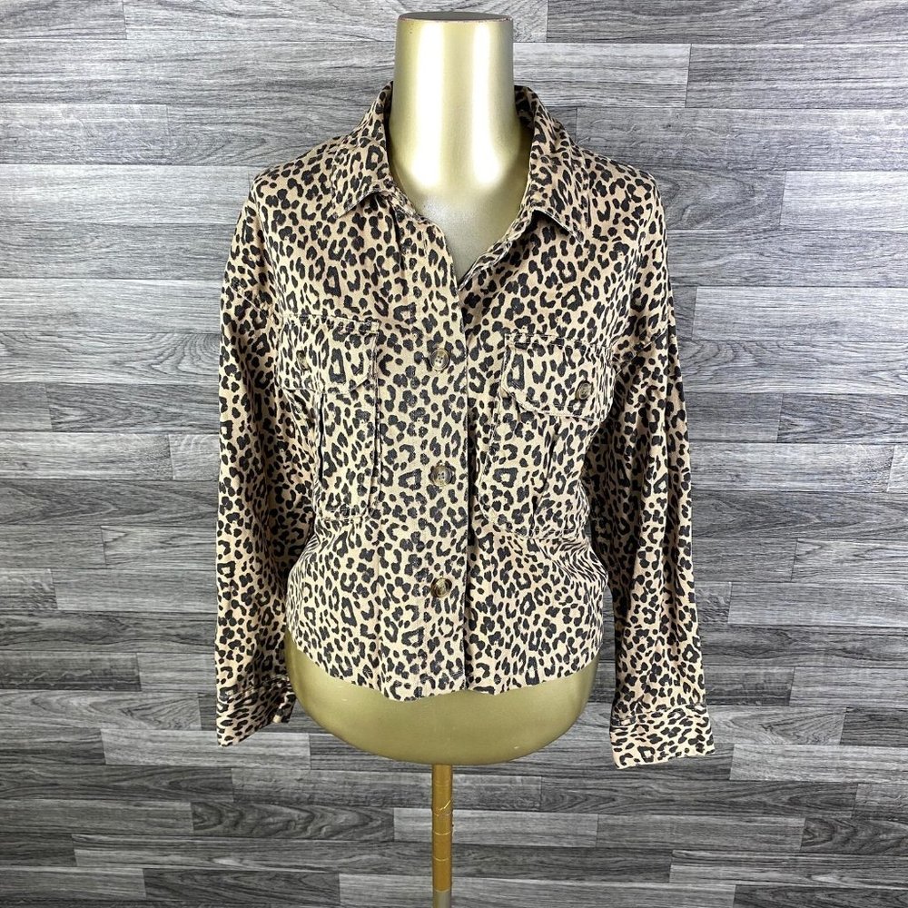 American Eagle Button Up Front Tan Leopard Print … - image 1